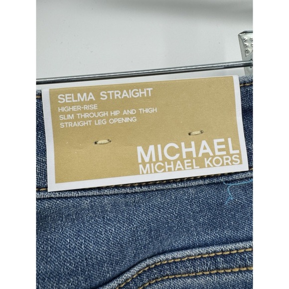 Michael Kors Selma Straight Blue Jeans Denim Gold Logo High Rise Slim Size 2 NWT - Picture 8 of 16